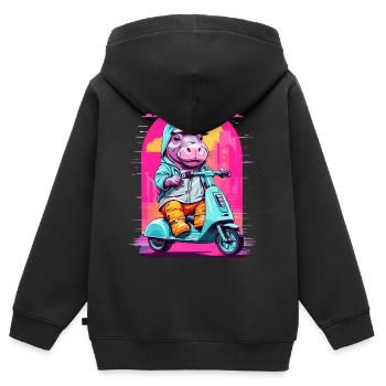 Nilpferd auf Roller - Kinder Premium Organic Zip Hoodie - Schwarz - Hinten - AI Model Kid Male (0cm)
