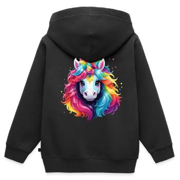 Licorne arc-en-ciel poney fille enfants - Sweat Premium à capuche zippé enfant bio - noir - Dos - AI Model Kid Male (0cm)