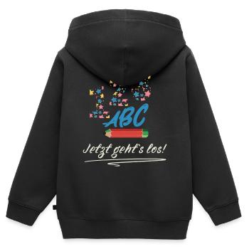 School enrollment - Here we go! Schoolchild Design - Kids Premium Organic Zip-up Hoodie - black - Back - AI Model Kid Male (0cm)
