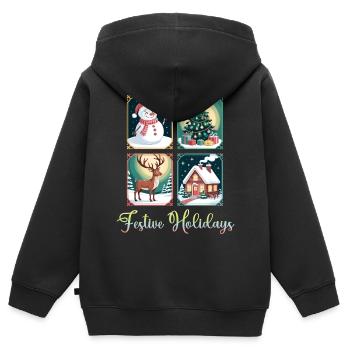 4 Panels Weihnachten Festliche Feiertage - Kinder Premium Organic Zip Hoodie - Schwarz - Hinten - AI Model Kid Male (0cm)