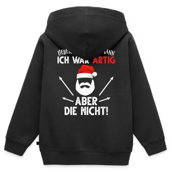 Lieber Weihnachtsmann ich war artig aber die nicht - Kinder Premium Organic Zip Hoodie - Schwarz - Hinten - AI Model Kid Male (0cm)