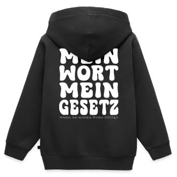 Mein Wort Mein Gesetz - Kinder Premium Organic Zip Hoodie - Schwarz - Hinten - AI Model Kid Male (0cm)