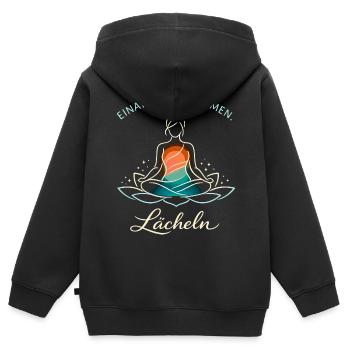 Inspire, expire, sourire - Cadeau de yoga - Sweat Premium à capuche zippé enfant bio - noir - Dos - AI Model Kid Male (0cm)