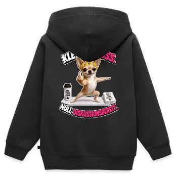 Klein süss und nicht diskutierbar - Kinder Premium Organic Zip Hoodie - Schwarz - Hinten - AI Model Kid Male (0cm)