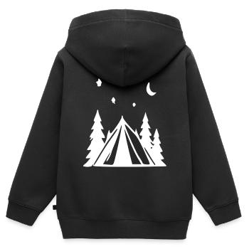 Camping sous tente dans la forêt nocturne - Sweat Premium à capuche zippé enfant bio - noir - Dos - AI Model Kid Male (0cm)