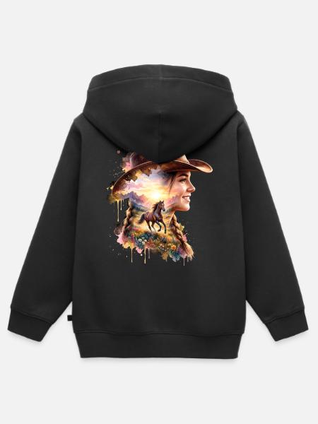 Reiterin Pferd Freiheit - Kinder Premium Organic Zip Hoodie - Schwarz