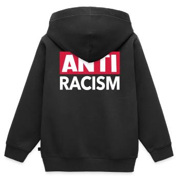 Anti racism - shirt anti racisme - Sweat Premium à capuche zippé enfant bio - noir - Dos - AI Model Kid Male (0cm)