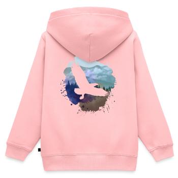 aigle, peinture, gris, mouches, oiseau, montagnes, paysage - Sweat Premium à capuche zippé enfant bio - rose - Dos - AI Model Kid Female (0cm)