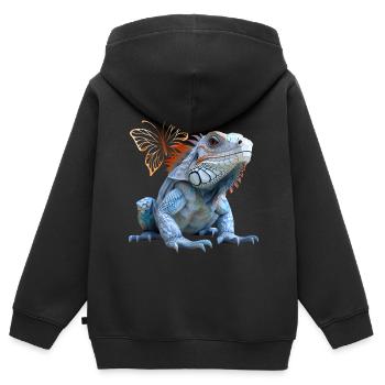 Leguan - Kinder Premium Organic Zip Hoodie - Schwarz - Hinten - AI Model Kid Male (0cm)