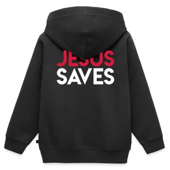 Jesus rettet - Kinder Premium Organic Zip Hoodie - Schwarz - Hinten - AI Model Kid Male (0cm)