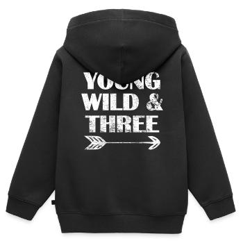 Geburtstag 3 Jahre alt - Young Wild and Three - Kinder Premium Organic Zip Hoodie - Schwarz - Hinten - AI Model Kid Male (0cm)
