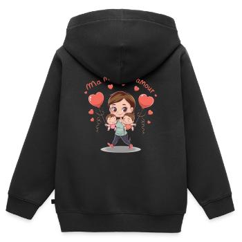 Ma maman d'amour - Sweat Premium à capuche zippé enfant bio - noir - Dos - AI Model Kid Male (0cm)