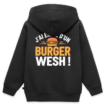 J'ai envie d'un burger wesh! - Sweat Premium à capuche zippé enfant bio - noir - Dos - AI Model Kid Male (0cm)
