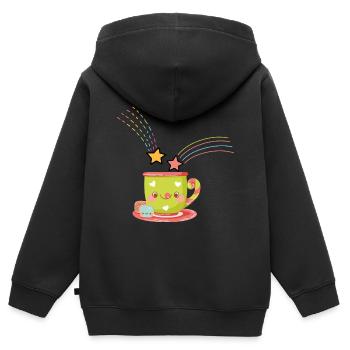 Tasse Kawaii - Sweat Premium à capuche zippé enfant bio - noir - Dos - AI Model Kid Male (0cm)