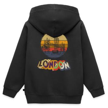 Londres Angleterre Royaume-Uni City Vintage Retro Skyline - Sweat Premium à capuche zippé enfant bio - noir - Dos - AI Model Kid Male (0cm)