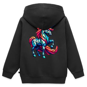 Dynamisches geometrisches Einhorn mit Regenbogenmähne - Kinder Premium Organic Zip Hoodie - Schwarz - Hinten - AI Model Kid Male (0cm)
