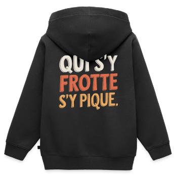 Qui s'y frotte, s'y pique - Sweat Premium à capuche zippé enfant bio - noir - Dos - AI Model Kid Male (0cm)