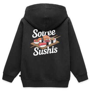 Soirée sushis - Sweat Premium à capuche zippé enfant bio - noir - Dos - AI Model Kid Male (0cm)