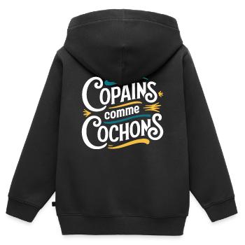 Copains comme cochons - Sweat Premium à capuche zippé enfant bio - noir - Dos - AI Model Kid Male (0cm)