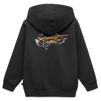 Musik mit Trompete als Blasinstrument und Noten - Kinder Premium Organic Zip Hoodie - Schwarz - Hinten - AI Model Kid Male (0cm)