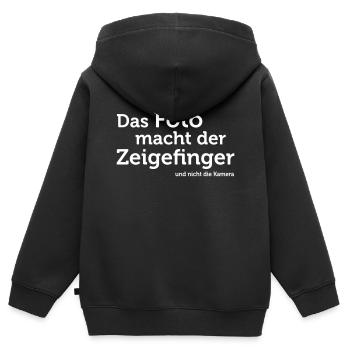 Das Foto macht der Zeigefinger - Kinder Premium Organic Zip Hoodie - Schwarz - Hinten - AI Model Kid Male (0cm)