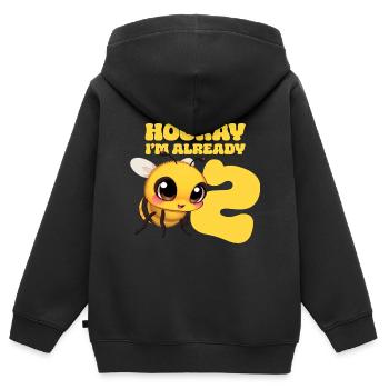 Abeille 2 ans Anniversaire - Hourra j’ai déjà 2 ans - Sweat Premium à capuche zippé enfant bio - noir - Dos - AI Model Kid Male (0cm)