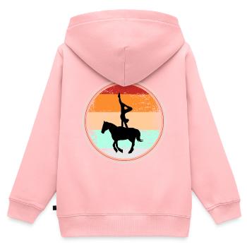 Voltige cheval - Sweat Premium à capuche zippé enfant bio - rose - Dos - AI Model Kid Female (0cm)