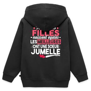 Sœurs Jumelles Licorne Famille Humour Bébé Fille - Sweat Premium à capuche zippé enfant bio - noir - Dos - AI Model Kid Male (0cm)