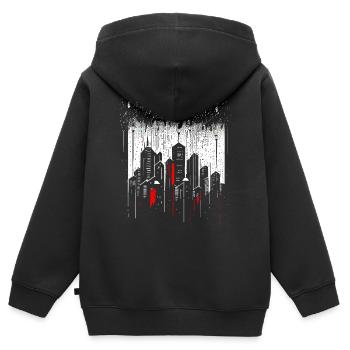 Gratte-ciel de métropole minimaliste sous la pluie - Sweat Premium à capuche zippé enfant bio - noir - Dos - AI Model Kid Male (0cm)