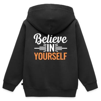 Glaube an dich selbst - Kinder Premium Organic Zip Hoodie - Schwarz - Hinten - AI Model Kid Male (0cm)