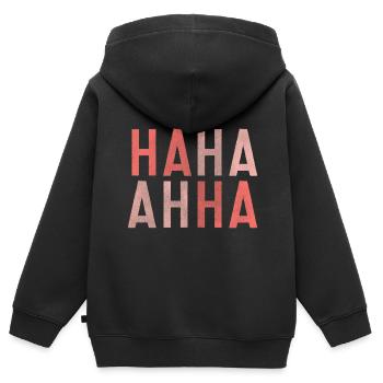 Hahahaha drôle blague drôle rire meme joke lol - Sweat Premium à capuche zippé enfant bio - noir - Dos - AI Model Kid Male (0cm)