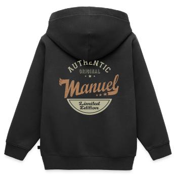 Manuel cadeau Tshirt personnalisé prénom manuel - Sweat Premium à capuche zippé enfant bio - noir - Dos - AI Model Kid Male (0cm)