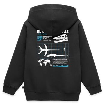 Fiche d’information sur Elasmosaurus - Sweat Premium à capuche zippé enfant bio - noir - Dos - AI Model Kid Male (0cm)