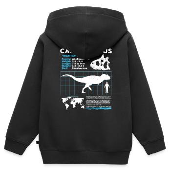 Fiche d’information Carnotaurus - Sweat Premium à capuche zippé enfant bio - noir - Dos - AI Model Kid Male (0cm)