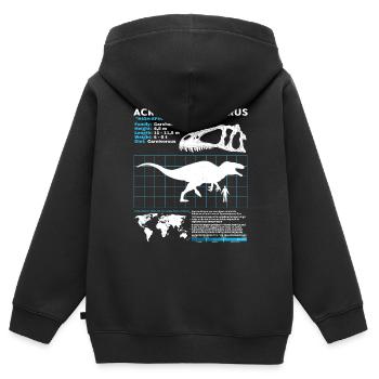 Fiche technique de l’Acrocanthosaurus - Sweat Premium à capuche zippé enfant bio - noir - Dos - AI Model Kid Male (0cm)