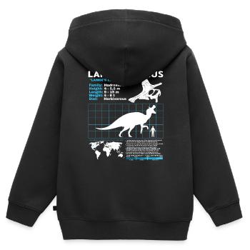 Fiche technique Lambeosaurus Fiche d’information - Sweat Premium à capuche zippé enfant bio - noir - Dos - AI Model Kid Male (0cm)