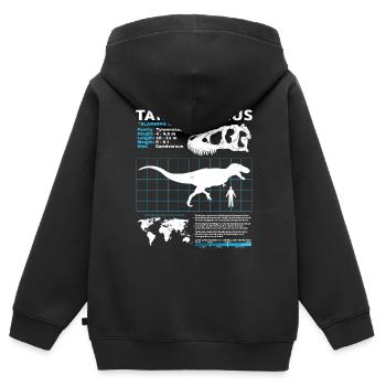 Fiche d’information sur Tarbosaurus - Sweat Premium à capuche zippé enfant bio - noir - Dos - AI Model Kid Male (0cm)