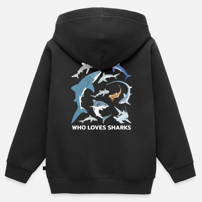Juste une fille qui aime les requins - Sweat Premium à capuche zippé enfant bio - noir