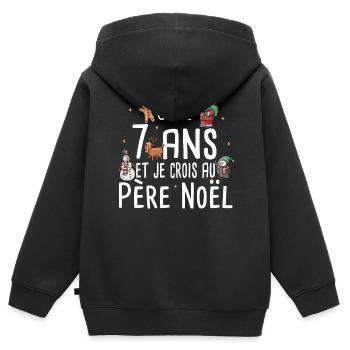 7 Ans Anniversaire Cadeau Père Noël Humour - Sweat Premium à capuche zippé enfant bio - noir - Dos - AI Model Kid Male (0cm)
