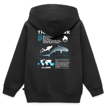 Tigerhai Fact Sheet Datenblatt - Kinder Premium Organic Zip Hoodie - Schwarz - Hinten - AI Model Kid Male (0cm)