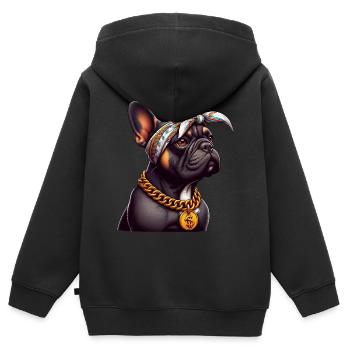 Französische Bulldogge Old School Rapper - Kinder Premium Organic Zip Hoodie - Schwarz - Hinten - AI Model Kid Male (0cm)