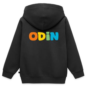 Name - Odin - Kinder Premium Organic Zip Hoodie - Schwarz - Hinten - AI Model Kid Male (0cm)