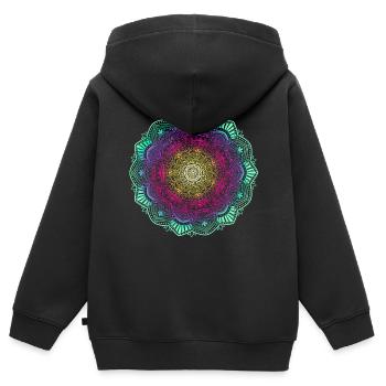 Mandala - Sweat Premium à capuche zippé enfant bio - noir - Dos - AI Model Kid Male (0cm)