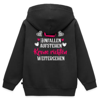 Hinfallen Aufstehen Krone richten weitergehen - Kinder Premium Organic Zip Hoodie - Schwarz - Hinten - AI Model Kid Male (0cm)