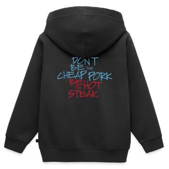 Steak de porc pas cher Hot - Steak de porc - Sweat Premium à capuche zippé enfant bio - noir - Dos - AI Model Kid Male (0cm)