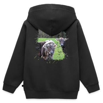Das Tiroler Grau Vieh ist eine alte Rinderrasse - Kinder Premium Organic Zip Hoodie - Schwarz - Hinten - AI Model Kid Male (0cm)