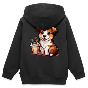 Hündchen mit Kaffee: Der perfekte Begleiter - Kinder Premium Organic Zip Hoodie - Schwarz - Hinten - AI Model Kid Male (0cm)