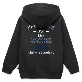Ich kann nicht, ich habe meine Kühe, die auf mich warten - Kinder Premium Organic Zip Hoodie - Schwarz - Hinten - AI Model Kid Male (0cm)