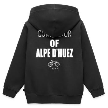 Eroberer der Alpes d'Huez mit dem Fahrrad Alpes - Kinder Premium Organic Zip Hoodie - Schwarz - Hinten - AI Model Kid Male (0cm)