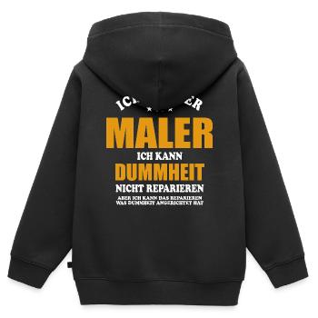 Maler - Ich kann Dummheit nicht reparieren - Kinder Premium Organic Zip Hoodie - Schwarz - Hinten - AI Model Kid Male (0cm)